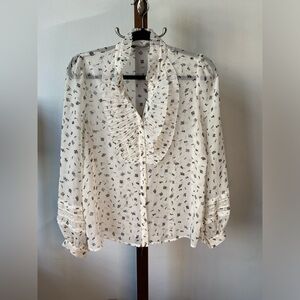 Zara White and Black Ruffled Blouse Size M